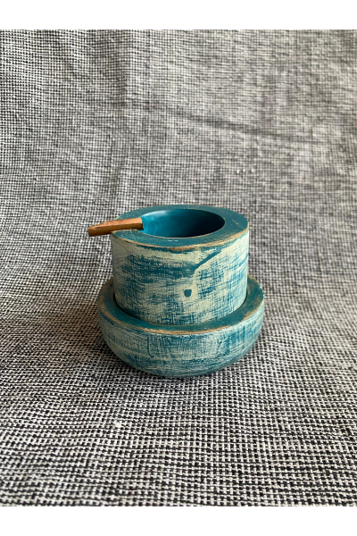 Wood & Copper Ashtray - Teal